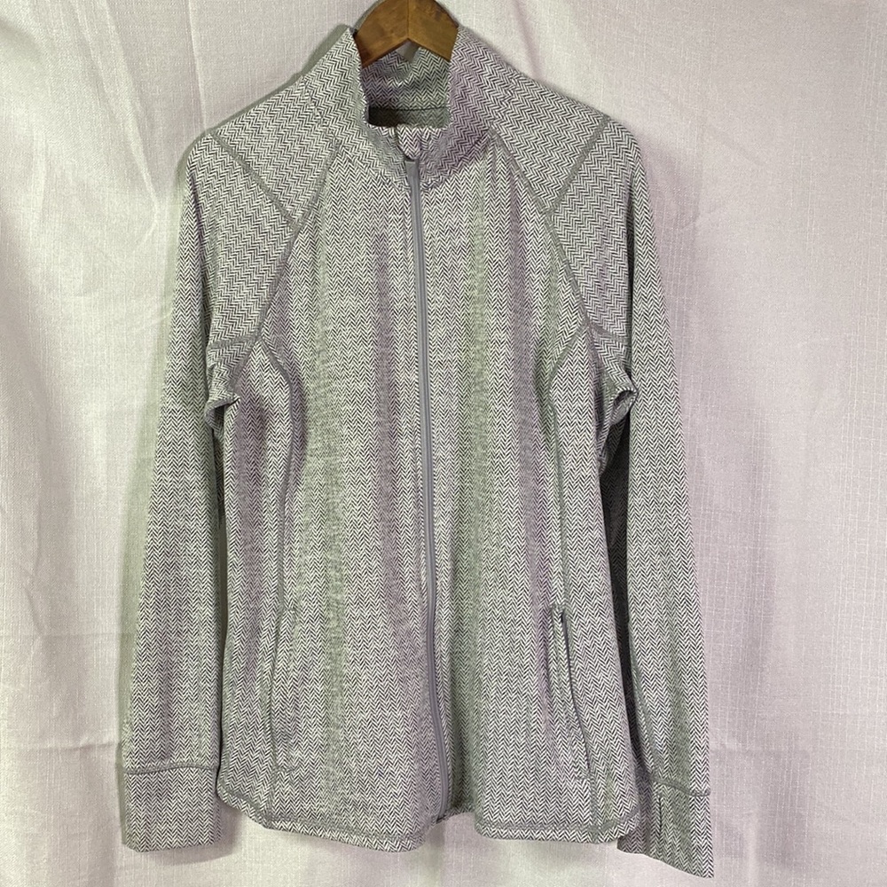 Old Navy Gray Herringbone Print Zip Front Active Jacket
